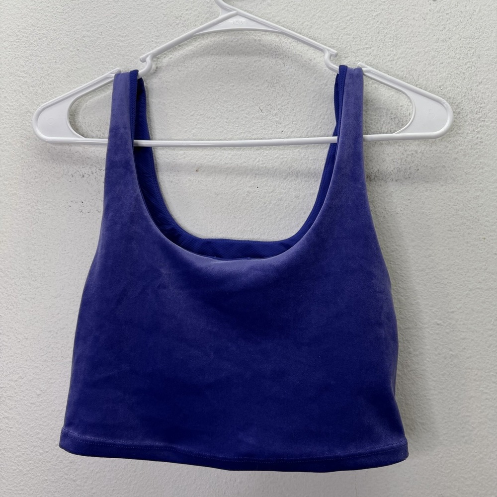 Athleta Velvet Crop Top Purple Blue Cropped Tank Strappy Size XS Cutout Back
